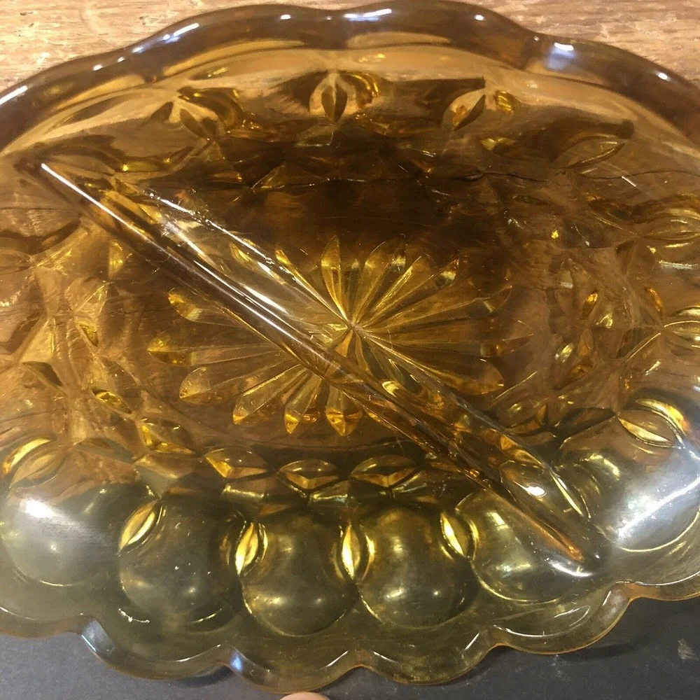 Amber Glass Anchor Hocking Fairfield Divided Oval Relish Dish Candy Nut Bowl VTG